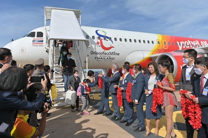 Ankunft des Jungfernflugs der Billigfluggesellschaft Thai Vietjet Air in Khon Kaen. Foto: Vietjet Air