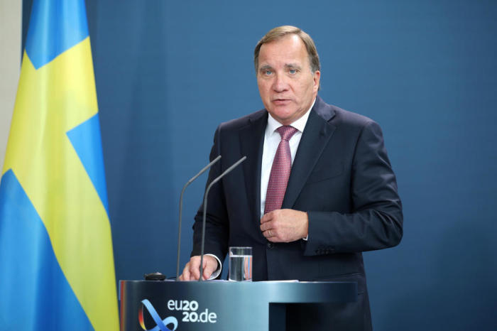 Pressekonferenz des schwedischen Ministerpräsidenten Stefan Loefven. Foto: epa/Mika Schmidt