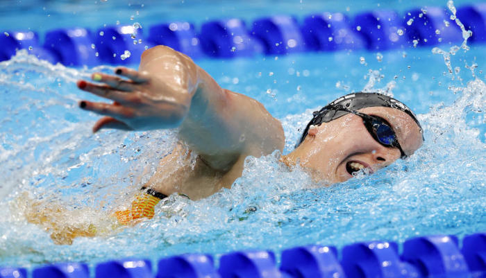 Die Deutsche Isabel Gose tritt bei den Schwimmwettbewerben der Olympischen Spiele 2020 in Tokio im 400-m-Freistil-Lauf der Frauen an. Foto: epa/Aldrin Xhemaj