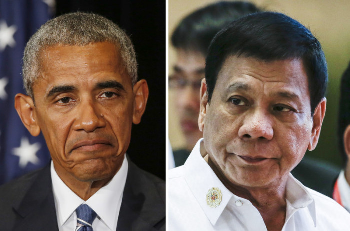 US-Präsident Barack Obama (l.) und der philippinische Präsident Rodrigo Duterte. Foto: epa/Narendra Shrestha/MAST IRHAM