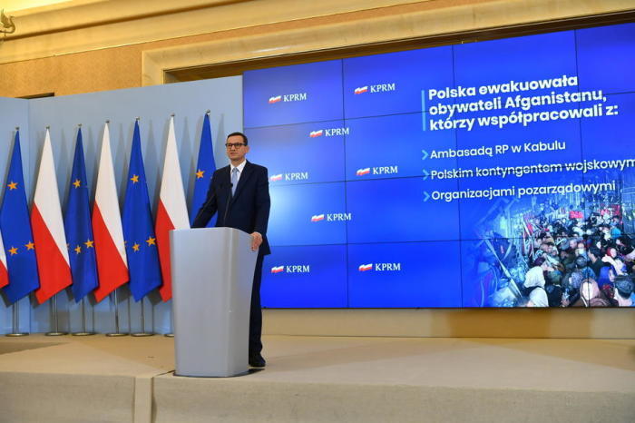 Pressekonferenz des polnischen Ministerpräsidenten Mateusz Morawiecki. Foto: epa/Piotr Nowak