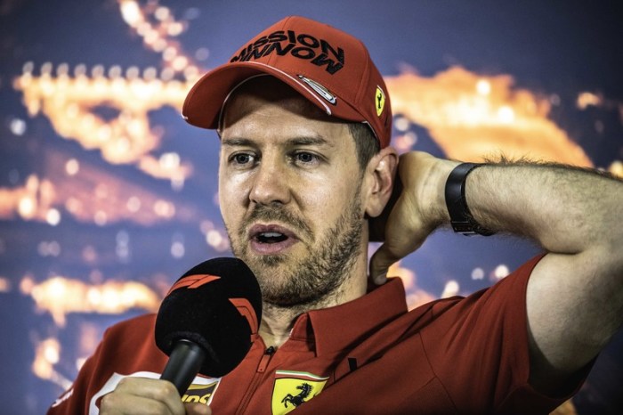 Sebastian Vettel aus Deutschland vom Team Scuderia Ferrari nimmt an einer Pressekonferenz teil. Foto: Matthias Oesterle/ZUMA Wire/dpa