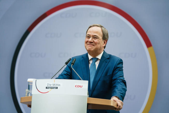 Pressekonferenz der CDU nach Vorstandssitzungen im Anschluss an die Landtagswahl in Sachsen-Anhalt. Foto: epa/Clemens Bilan