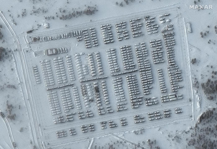 Russlands militärische Aufrüstung entlang der Grenze zur Ukraine. Foto: epa/Maxar Technologies Handout
