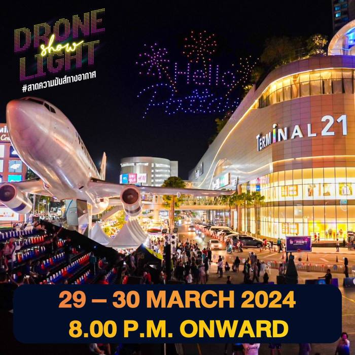 Am Freitag und Samstag wird am Terminal 21 Pattaya eine Drohnen-Lichtshow veranstaltet. Foto: Terminal 21 Pattaya