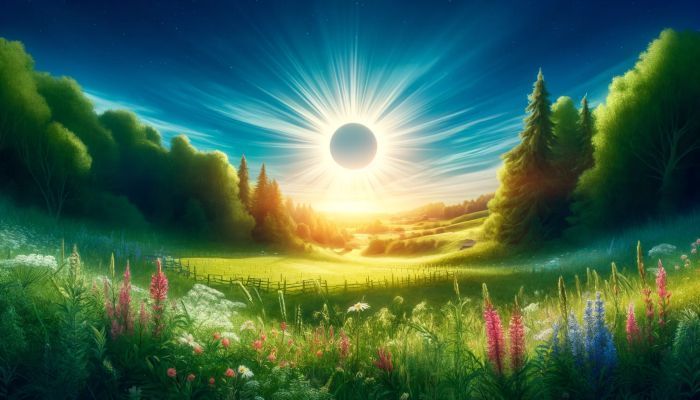 Sommersonnenwende auf der Nordhalbkugel: Der längste Tag des Jahres markiert den astronomischen Beginn des Sommers am 21. Juni. Foto generiert von OpenAI's DALL·E