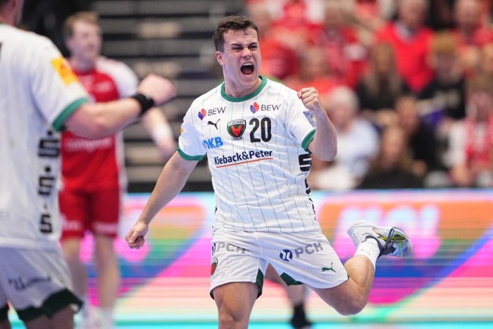 Handballspieler der Füchse Berlin jubelt nach einem Treffer in der EHF Champions League. Archivfoto: epa/Bo Amstrup