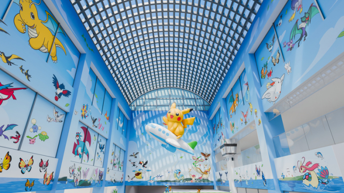 Innenansicht des „Noto Satoyama Pokémon With You“-Flughafens in der japanischen Präfektur Ishikawa. Foto: Pokémon/Nintendo/creatures Inc./game Freak Inc./dpa