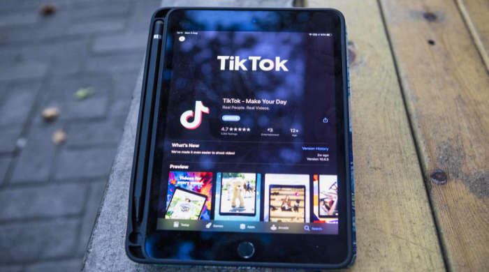 Auf dem Tablet ist eine TikTok-App zu sehen. Foto: epa/Alex Plavevski