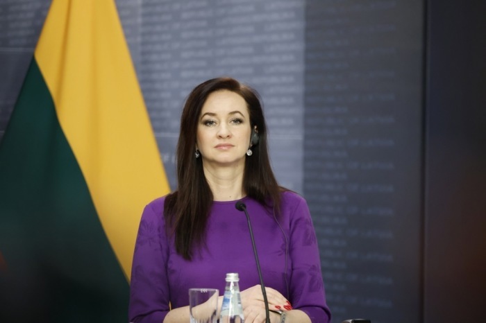 Die litauische Ministerpräsidentin Inga Ruginiene nimmt an einer Pressekonferenz teil. Foto: epa/Toms Kalnins