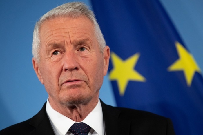 Generalsekretär des Europarats Thorbjørn Jagland spricht bei einer Pressekonferenz mit Außenminister Heiko Maas in Berlin über die Zusammenarbeit der Mitgliedstaaten. Foto: epa/Hayoung Jeon