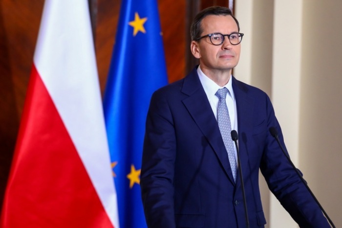 Premierminister Mateusz Morawiecki während einer Pressekonferenz nach einer abgeschlossenen Kabinettssitzung im Büro des Premierministers in Warschau. Foto: epa/Tomasz Gzell
