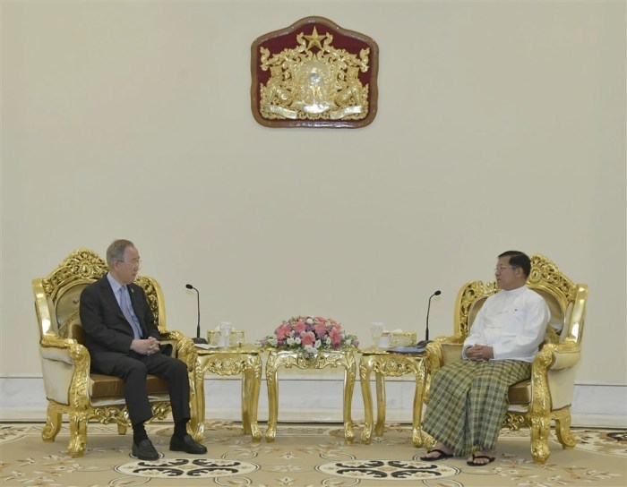Ban Ki-Moon, ehemaliger UN-Chef und stellvertretender Vorsitzender des Ältestenrates, besucht Myanmar. Foto: epa/Myanmar Military Information Team