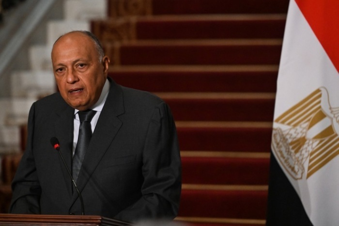 Der ägyptische Außenminister Sameh Shoukry spricht während einer Pressekonferenz. Foto: epa/Mohamed Hossam