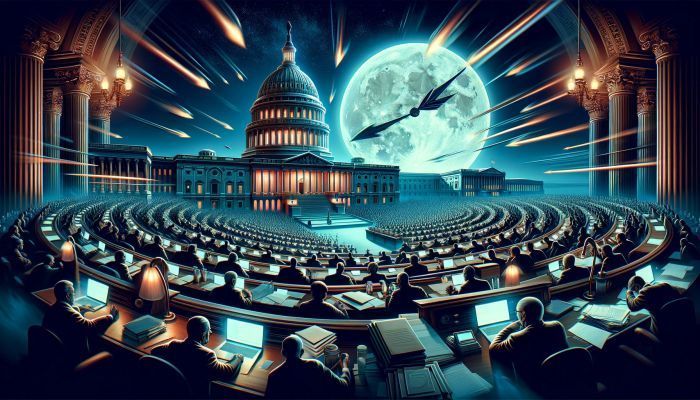 US-Senat sichert mit Haushaltspaket unter Mondlicht die Regierungsfunktionen bis September. Foto generiert von OpenAI's DALL·E
