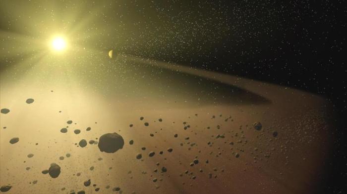 Diese undatierte künstlerische Darstellung zeigt den Asteroidengürtel und die Sonne unseres Sonnensystems. Foto: -NASA/Jpl-caltech/dpa