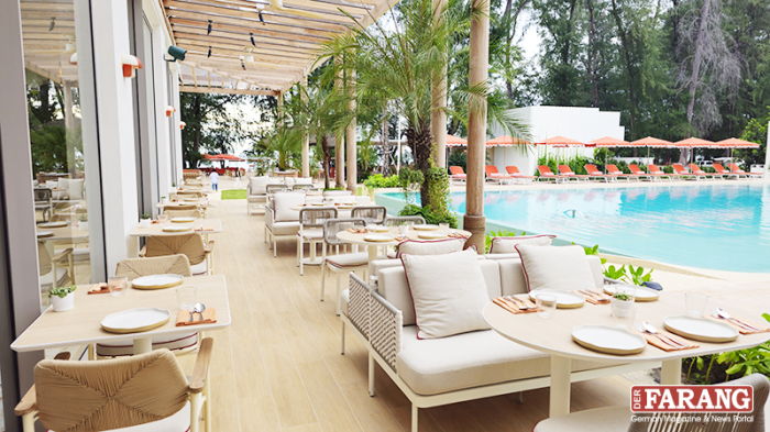 Im Sereia genießen Gäste frische Meeresfrüchte und Grillgerichte in stilvollem Ambiente am Pool.