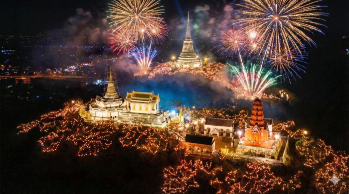 Abendstimmung am Khao Wang: Der Palastberg wird 2026 erneut spektakulär illuminiert und bildet den Mittelpunkt des Festivals. Foto: Der Farang