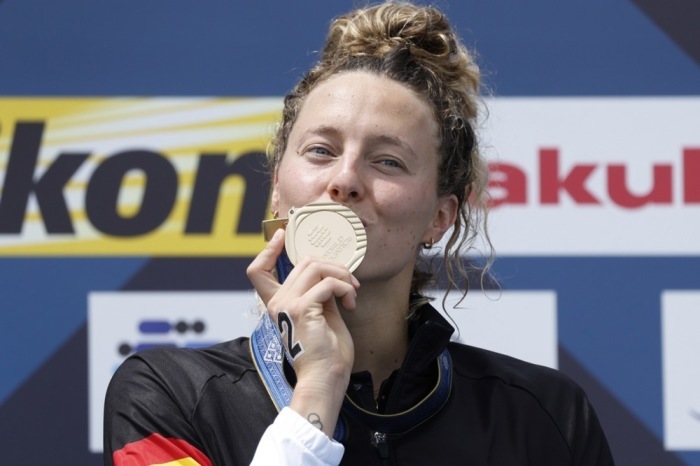 Die Goldmedaillengewinnerin Leonie Beck aus Deutschland. Foto: epa/Kiyoshi Ota