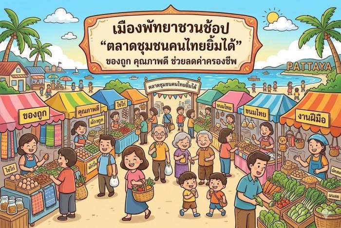 Der „Gemeindemarkt für ein lächelndes Thailand“ bietet Verbrauchern in Pattaya preisgünstige Lebensmittel und Waren des täglichen Bedarfs. Bild: PR Pattaya