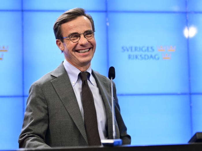 Der Vorsitzende der Moderaten Sammlungspartei Ulf Kristersson auf einer Pressekonferenz in Stockholm. Foto: epa/Jonas Ekstromer