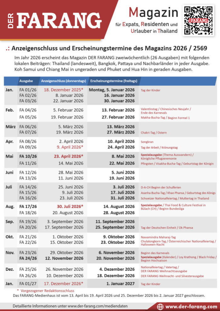 Redaktionsschluss- und Erscheinungsdaten 2026