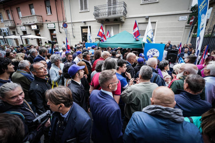 Lega-Chef Matteo Salvini bei einer Wahlkampfveranstaltung in Rivoli. Foto: epa/Tino Romano