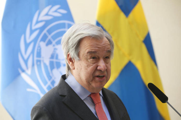 UN Generalsekretär Antonio Guterres in Stockholm. Foto: epa/Soren Andersson