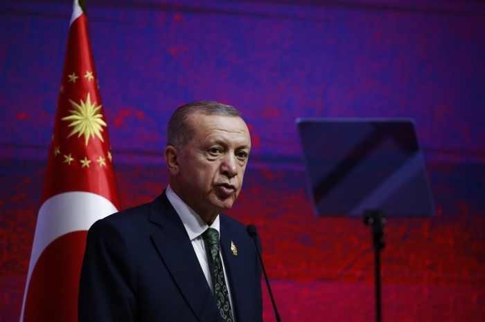 Der türkische Präsident Recep Tayyip Erdogan spricht während einer Pressekonferenz. Foto: epa/How Hwee Young