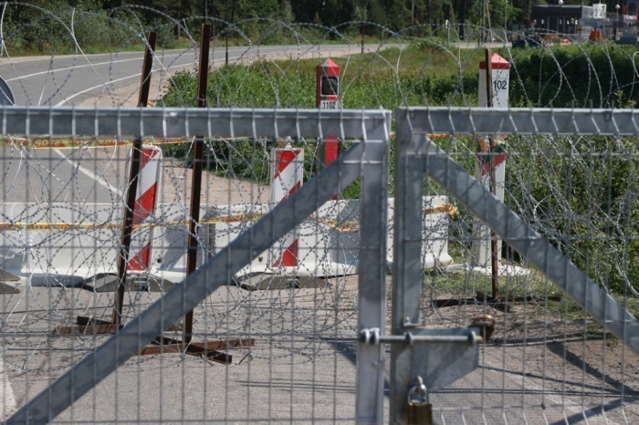 Der gesperrte litauisch-weißrussische Grenzübergang in Sumskas. Foto: epa/Stringer