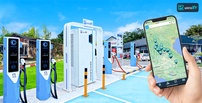 Eine der neuen LOCA-Schnellladestationen in Vientiane, die es Elektrofahrzeugen ermöglicht, in nur 20-30 Minuten vollständig aufzuladen. Foto: Vientiane Times