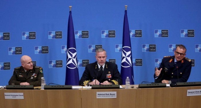 Pressekonferenz im Anschluss an das Treffen der militärischen NATO-Verteidigungschefs in Brüssel. Foto: epa/Olivier Hoslet