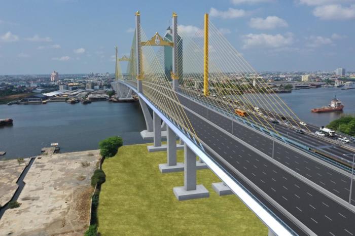 Architektenentwurf der entstehenden neuen Brücke über den Chao-Phraya-Fluss. Foto: Exat