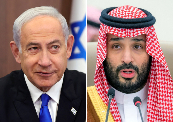 Die Bildkombo zeigt Benjamin Netanjahu (l), Ministerpräsident von Israel, und Mohammed bin Salman, Kronprinz von Saudi Arabien. Foto: Abir Sultan/-/epa Pool Via Ap/saudi Press Agency/dpa