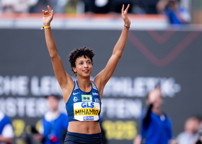 Malaika Mihambo sichert sich im Weitsprung-Finale der Deutschen Meisterschaft in Dresden den Titel. Foto: dpa/Sven Hoppe