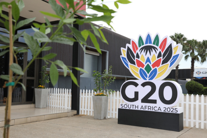 Ein Logo des 20. Gipfels der Gruppe der 20 (G20) in Johannesburg, Südafrika. Foto: Chen Wei/Xinhua/dpa