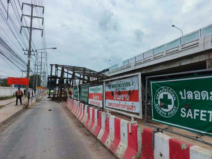 Der Unfallort auf der Rama II Road wurde nach dem Einsturz des Baugeräts weiträumig abgesperrt, um die Bergungsarbeiten zu ermöglichen. Bild: JS100 Radio