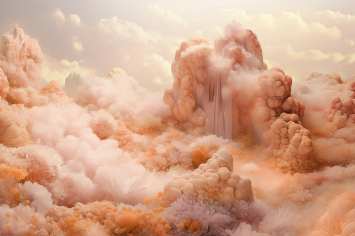 Diese computergenerierte Darstellung zeigt Wolken in Pfirsichfarbe. Pfirsichfarben soll die angesagte Farbe des Jahres 2024 sein. Foto: Pantone/dpa