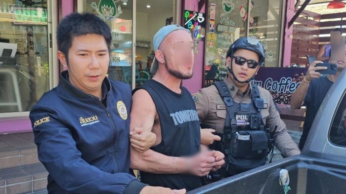 Der britische Tatverdächtige wurde nach dem mutmaßlichen Säureangriff am Mittwoch festgenommen. Foto: Khaosod