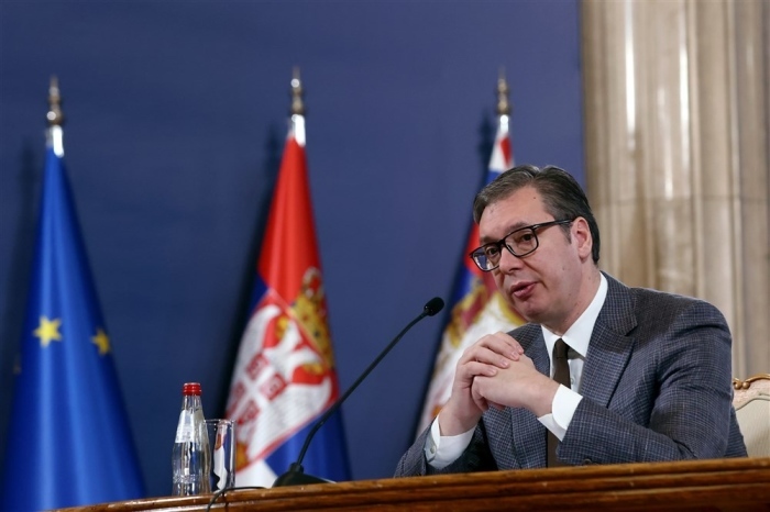 Aleksandar Vucic, der serbische Präsident, spricht während einer Pressekonferenz in Belgrad. Foto: epa/Andrej Cukic