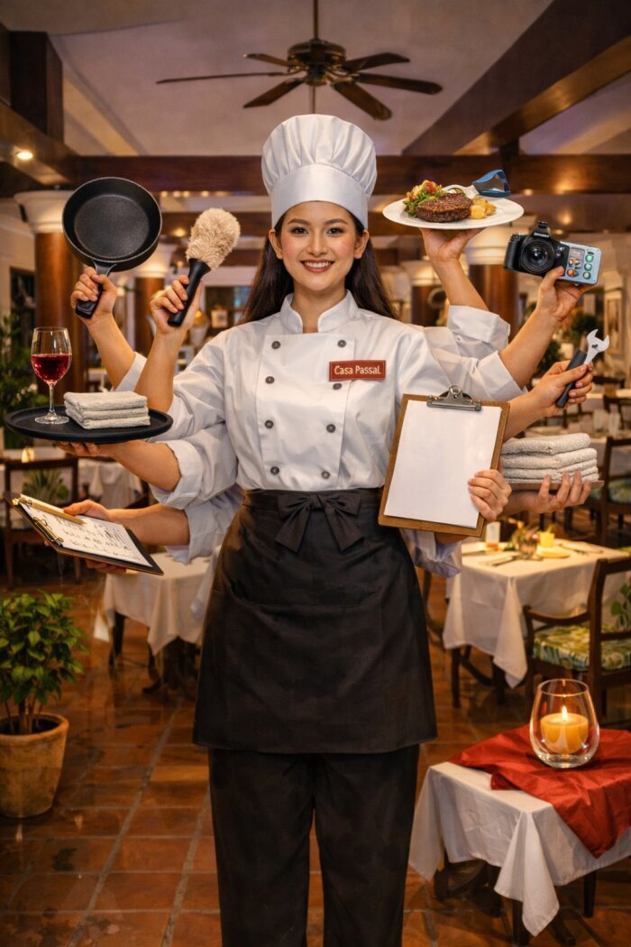 Blick in den stilvoll gestalteten Gastraum des Restaurants Casa Pascal in Süd-Pattaya, das derzeit neue Mitarbeiter für verschiedene Bereiche sucht. Foto: Ki-generiert
