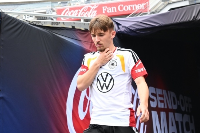 WM 2026, Nationalmannschaft Deutschland, vor dem WM-Testspiel gegen die USA, Vorbereitung Chicago, Lennart Karl vor dem Training. Foto: Federico Gambarini/dpa