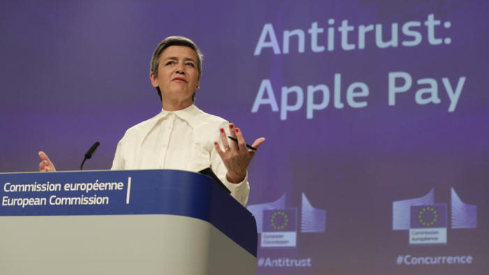 EU-Kommission zum Kartellverfahren Apple Pay. Foto: epa/Olivier Hoslet