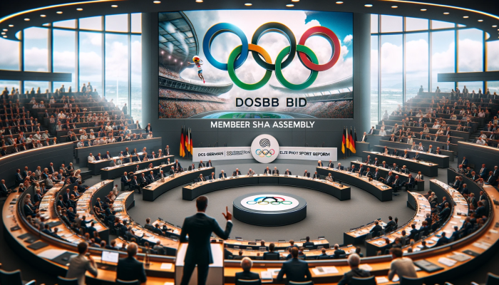 Mitgliederversammlung des Deutschen Olympischen Sportbundes, in der es um die Impulse für die Olympiabewerbung und die Reform des Spitzensports geht. Foto generiert von OpenAIs DALL-E