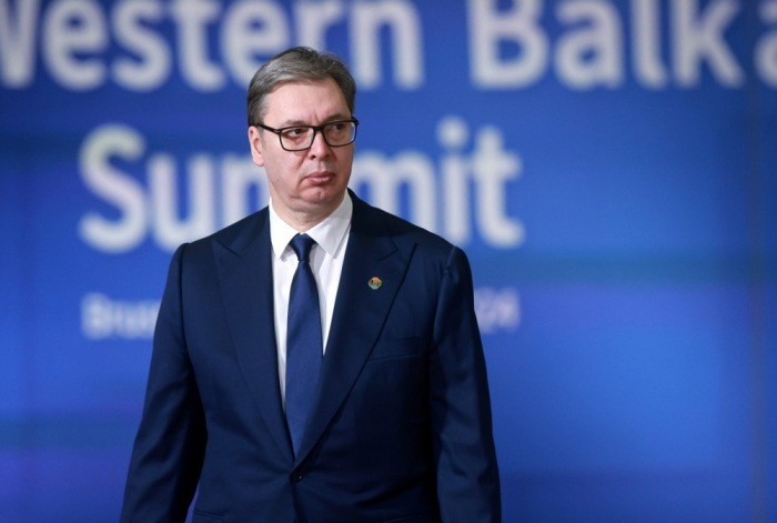 Serbischer Präsident Aleksandar Vucic in Brüssel. Foto: epa/Olivier Hoslet