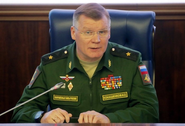 General Igor Konashenkov, offizieller Vertreter des russischen Verteidigungsministeriums. Foto: epa/Maxim Shipenkov