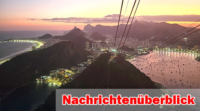 Blick bei Sonnenuntergang vom Zuckerhut über die Bucht von Rio de Janeiro mit Copacabana, Ipanema, der Christusstatue und unzähligen Booten im Wasser. Foto: Rüegsegger