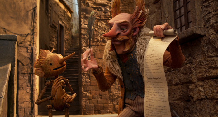Pinocchio (in der Originalfassung mit der Stimme von Gregory Mann) und Count Volpe (Stimme von Christoph Waltz) in einer Szene aus «Pinocchio». Foto: Netflix/dpa