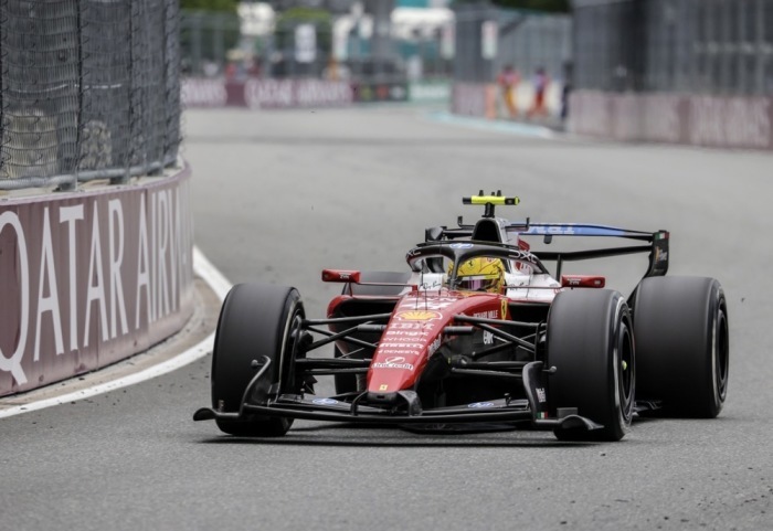 Lewis Hamilton im Ferrari beim Formel-1-Rennen auf dem Miami International Autodrome in Florida. Foto: Cristobal Herrera-Ulashkevich/epa/dpa