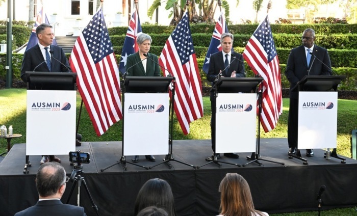 Ministerielle Konsultationen zwischen Australien und den Vereinigten Staaten in Brisbane. Foto: epa/Darren England